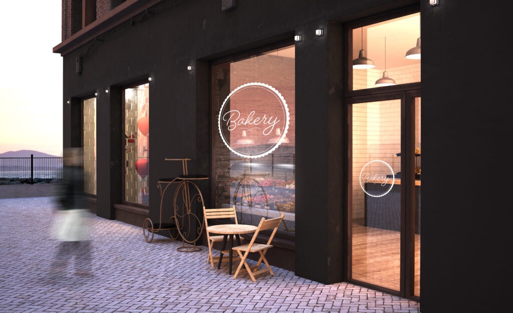 Attraktive Bäckerei Ladenfront Mockup – Beispiel einer fortgeführten Traditionsbäckerei der Bäckerei-Corporation