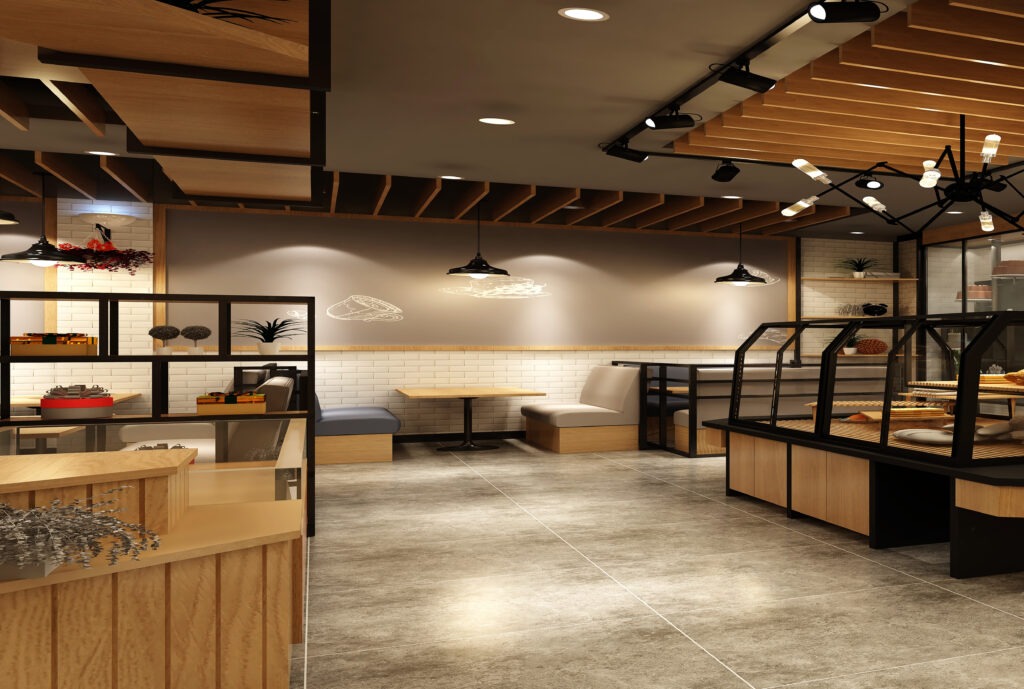 3D Render einer modernen Bäckerei-Inneneinrichtung – Zukunft der Handwerksbäckerei durch seriöse Nachfolge der Bäckerei-Corporation